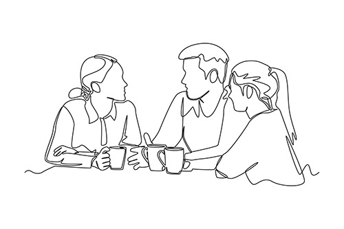 3 people having coffee