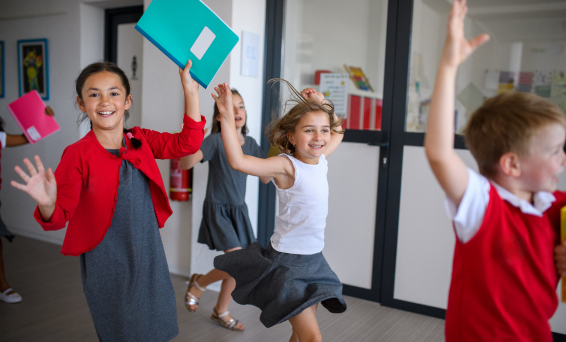 Children leaving school 566x342