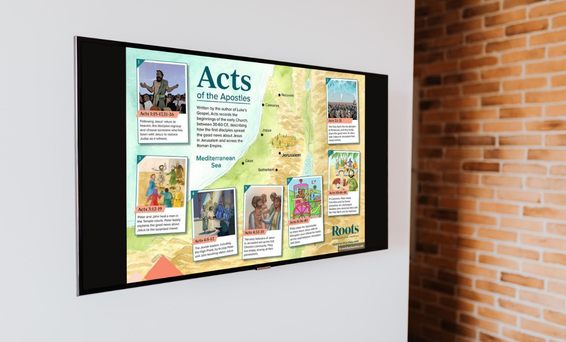 Biblical literacy Acts poster on wall
