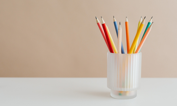 Children Colouring pencils in pot