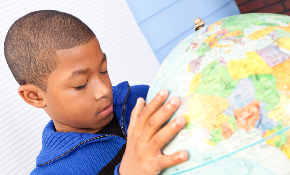 Children boy globe prayer activity