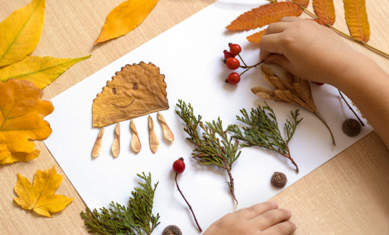 Children craft pic using natural objects