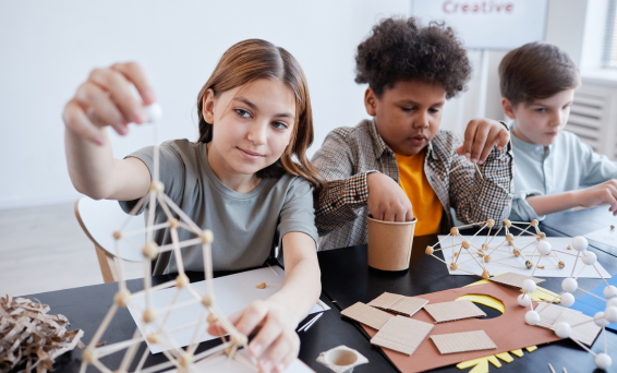 Children mixed genders tower building
