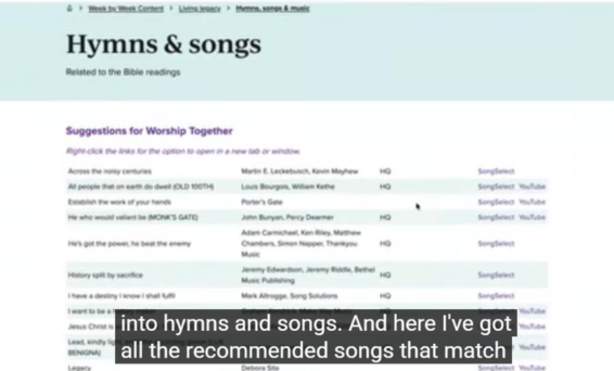 QSG Worship Together intro screen Hymns and songs