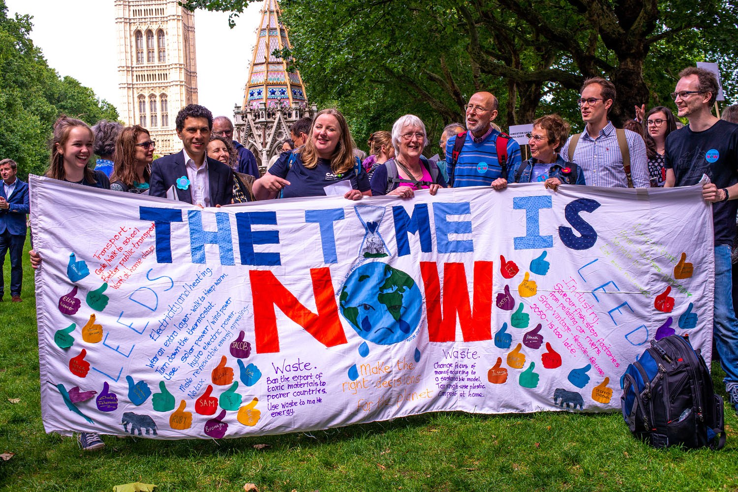 Climate activists with banner