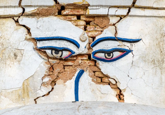 Earthquake damaged buddha s eyes