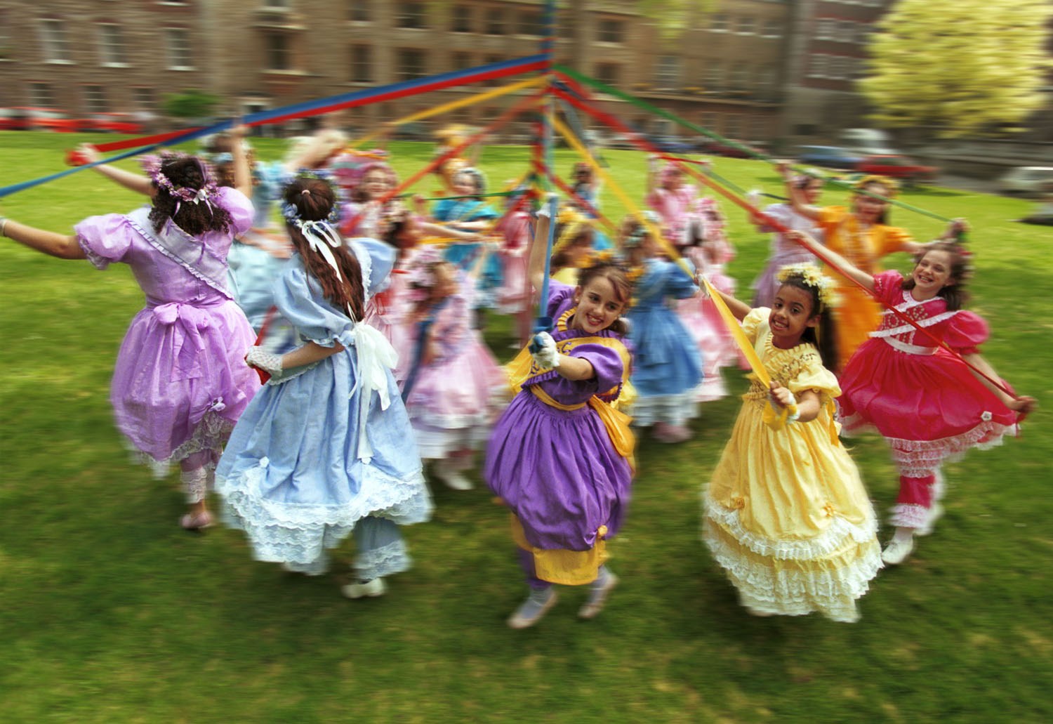 Girls maypole dancing