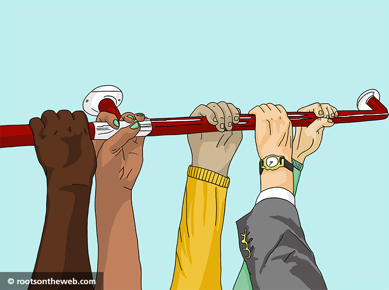 Hands on public transport grab rail