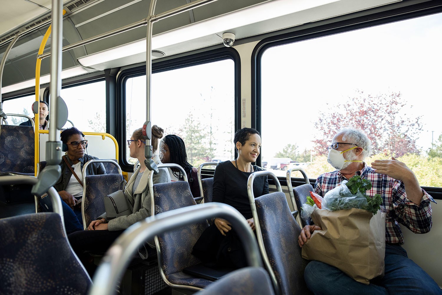People talking on bus