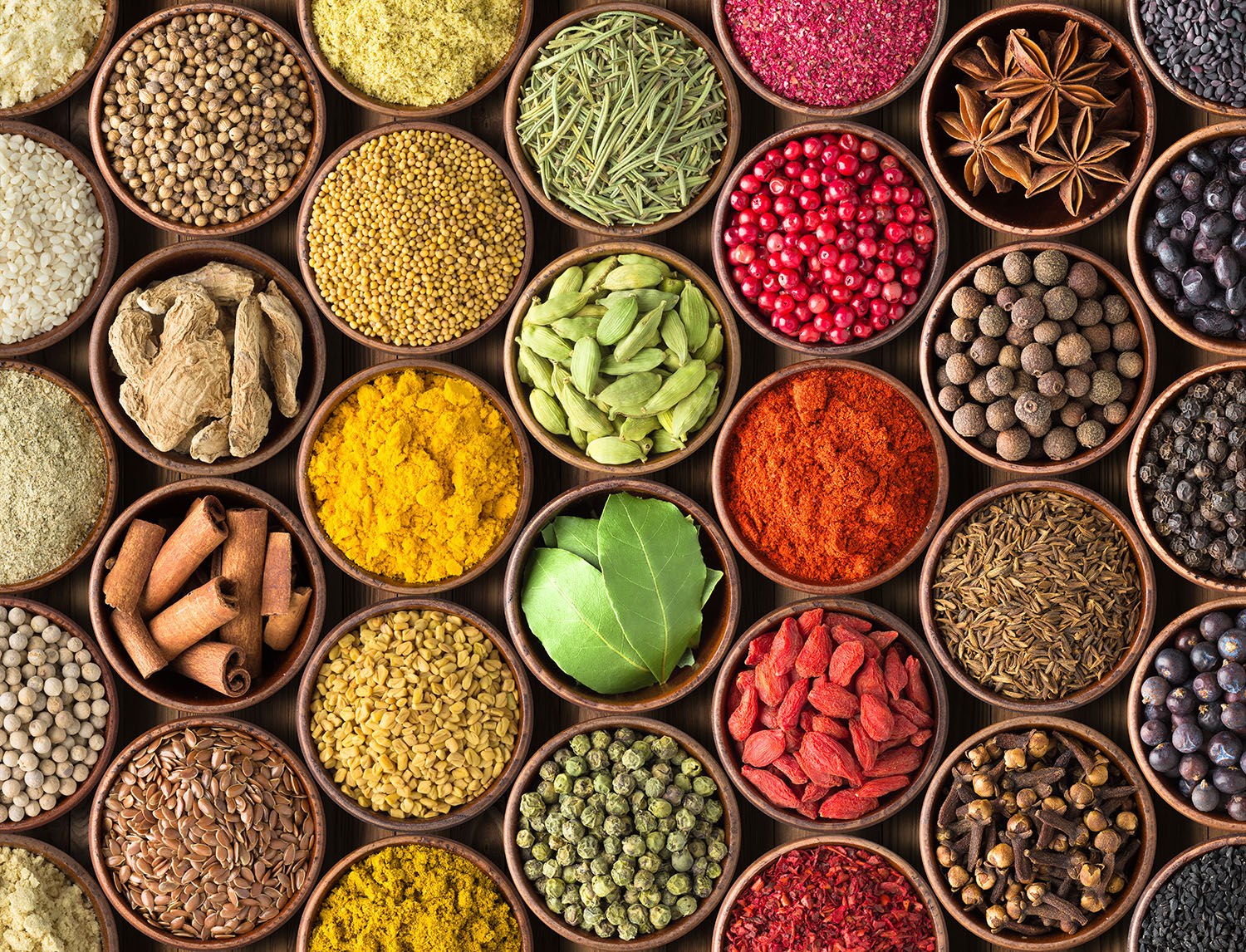 Pots of colourful spices