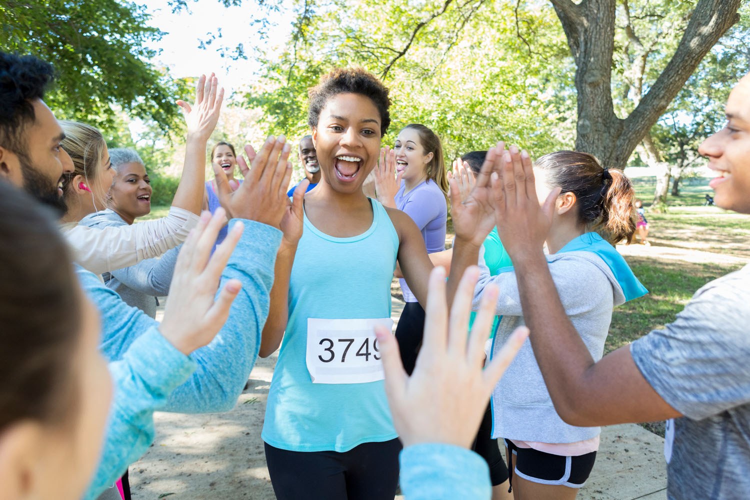 Runner celebrating end of race