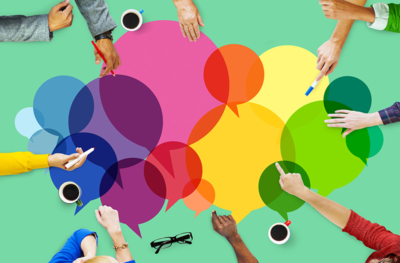 Speech bubbles with hands