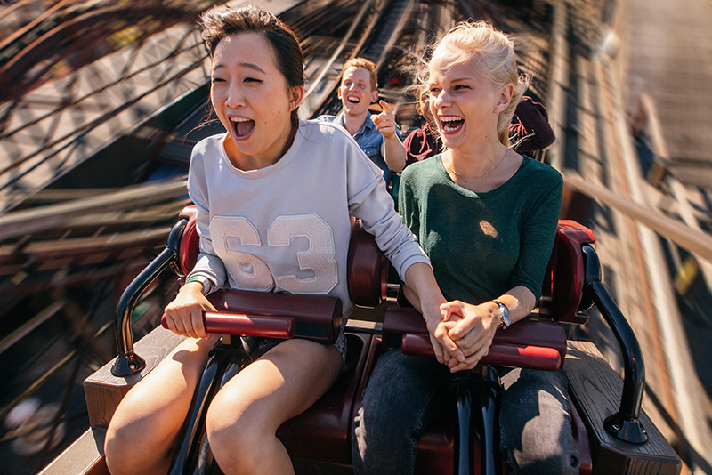 Young women on rollercoaster